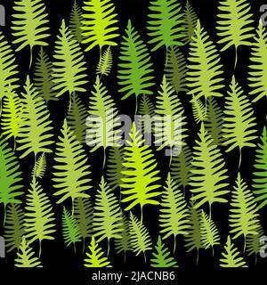 Nahtloses Muster mit Farnblättern. Botanischer dunkler Hintergrund. Vektorgrafik. Stock Vektor