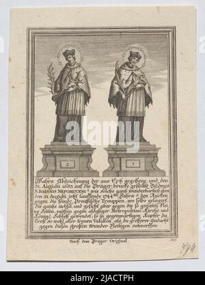 Die Statue des Hl. Johannes von Nepomuk auf der Karlsbrücke in Prag am 31. August 1744 drehte sich gegen die preußischen Belager der Stadt und das Gesicht gegen die königliche Burg .. Unbekannt Stockfoto