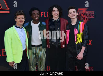 Gaten Matarazzo, Caleb McLaughlin, Finn Wolfhard, Noah Schnapp 035 Besuchen Sie die Premiere von Netflix's 'Stranger Things' Season 3 am 28. Juni 2019 in Santa Monica, Kalifornien. Stockfoto