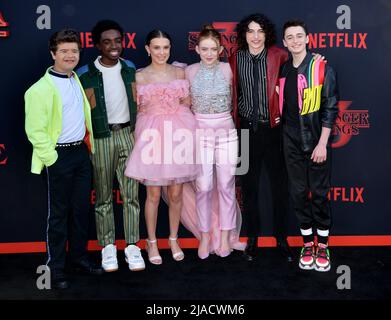 Gaten Matarazzo, Caleb McLaughlin, Millie Bobby Brown, Sadie Sink, Finn Wolfhard, Noah Schnapp 105 Besuchen Sie die Premiere von Netflix's 'Stranger Things'-Saison 3 am 28. Juni 2019 in Santa Monica, Kalifornien. Stockfoto