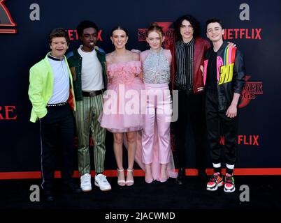 Gaten Matarazzo, Caleb McLaughlin, Millie Bobby Brown, Sadie Sink, Finn Wolfhard, Noah Schnapp 106 Besuchen Sie die Premiere von Netflix's 'Stranger Things'-Saison 3 am 28. Juni 2019 in Santa Monica, Kalifornien. Stockfoto