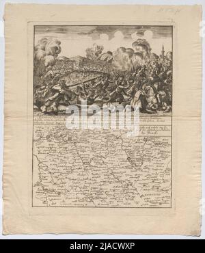 Rückzug und Flucht der Franzosen nach der Schlacht von Dettingen am 27. Juni 1743 (Bild und Karte). Unbekannt Stockfoto