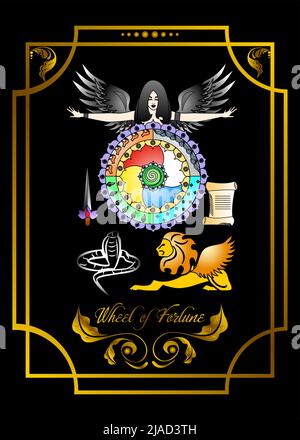Tarot-Kartenrad des Glücks Stock Vektor