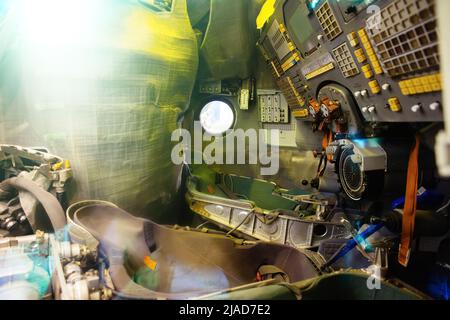 Die absenkende Raumkapsel des Raumschiffs 'Sojus'. Stockfoto