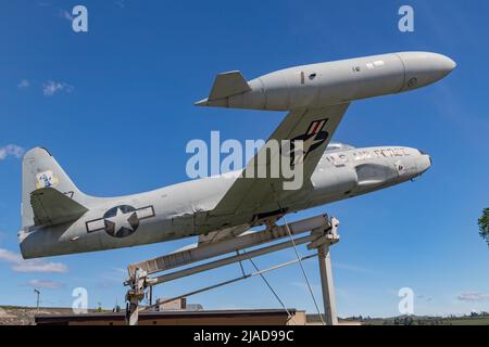 Brewster, WA - USA - 05-10-2022: Lockheed Shooting Star Jet vor der American Legion Post 97 Stockfoto