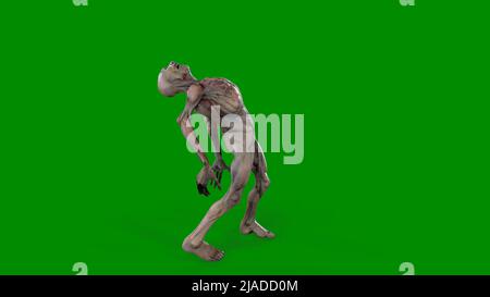 Fantasy-Figur Zombie Undead in epischer Pose - 3D Render auf isoliertem grünen Hintergrund Stockfoto