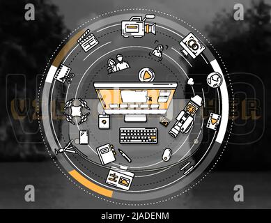 Detaillierte Illustration für Werbeposter - Videofilmer und ihre Arbeit. Stock Vektor