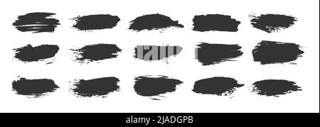 Tinte Pinsel Grunge Textur schwarz Silhouette gesetzt. DAB Farbe schmutzig gerissen Form Pinsel Element Hintergrund Text drucken Stoff ad Zeichen Visitenkarte. Muster trocken Tasse Marker Textur Kaligraphie Linie isoliert Stock Vektor