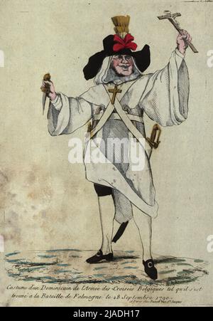 Ein Dominikaner in der belgischen Armee in der Schlacht von Falmagne (Karikatur). André Basset (1759-1829), Verlag, nach: Johann Hieronymus Deleteenkohl (1753-1807), Verlag Stockfoto