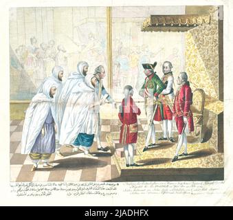 Die Audienz des Botschafters von Marokko, Muhamed Ben Abdul Malek, Pascha von Tanger, mit Kaiser Joseph II. Am 28. Februar 1783. Johann Hieronymus Rohenkohl (1753-1807), Verlag Stockfoto