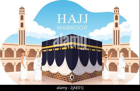 Hajj oder Umrah Mabroor Cartoon Illustration mit Menschen Charakter und Makkah Kaaba geeignet für Poster oder Landing Page Vorlagen Stock Vektor