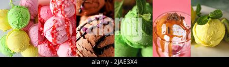 Collage mit verschiedenen süßen Eis Stockfoto