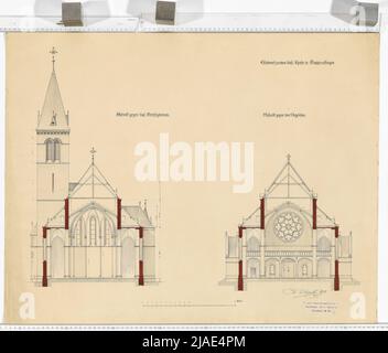 Pfarrkirche in Wasseralfingen, Württemberg, schneidet gegen Presbyterium und Orgelchor. Friedrich von Schmidt (1825-1891), Architekt Stockfoto