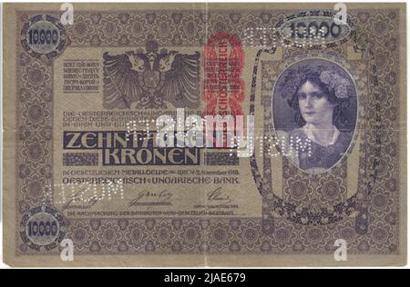 Banknote (Muster), 10.000 Kronen. Rudolf Rössler (1864-1934), Künstler, Heinrich Lefler (1863-1919), Künstler, Österreichisch-Ungarische Bank, Mint Authority Stockfoto