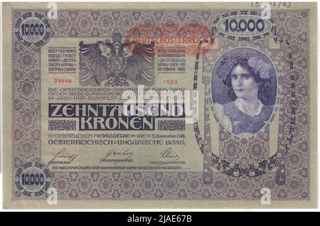 Banknote, 10.000 Kronen. Rudolf Rössler (1864-1934), Künstler, Heinrich Lefler (1863-1919), Künstler, Österreichisch-Ungarische Bank, Mint Authority Stockfoto