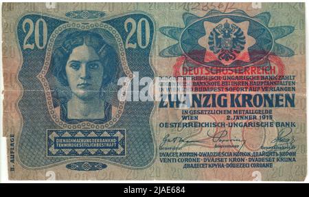 Banknote, 20 Kronen. Österreichisch-Ungarische Bank, Münzanstalt, Josef Pfeiffer (1864-1915), Künstler Stockfoto