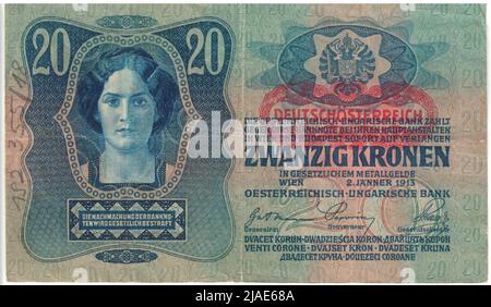 Banknote, 20 Kronen. Österreichisch-Ungarische Bank, Münzanstalt, Josef Pfeiffer (1864-1915), Künstler Stockfoto