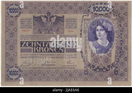 Banknote (Muster), 10.000 Kronen. Rudolf Rössler (1864-1934), Künstler, Heinrich Lefler (1863-1919), Künstler, Rudolf Junk (1880-1943), Künstler, Österreichisch-Ungarische Bank, Münzbehörde Stockfoto