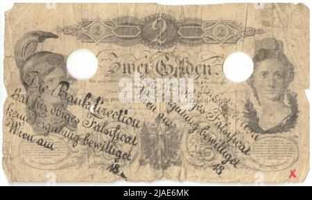 Anleitung (gefälscht), 2 Gulden. Privilegierte österreichische Nationalbank, MÜNZBEHÖRDE Stockfoto