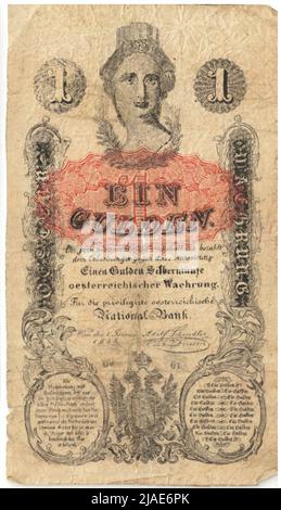 Anleitung (gefälscht), 1 Gulden. Privilegierte österreichische Nationalbank, MÜNZBEHÖRDE Stockfoto