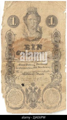 Anleitung (gefälscht), 1 Gulden. Privilegierte österreichische Nationalbank, MÜNZBEHÖRDE Stockfoto