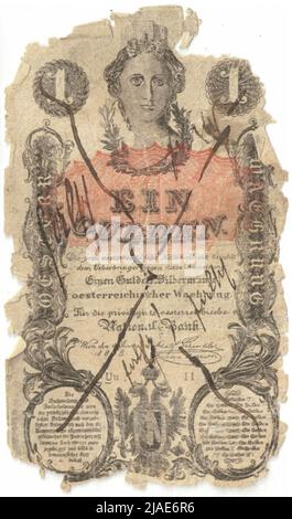 Anleitung (gefälscht), 1 Gulden. Privilegierte österreichische Nationalbank, MÜNZBEHÖRDE Stockfoto