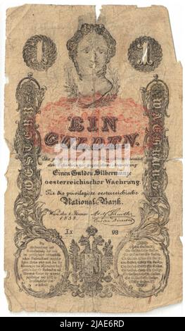 Anleitung (gefälscht), 1 Gulden. Privilegierte österreichische Nationalbank, MÜNZBEHÖRDE Stockfoto