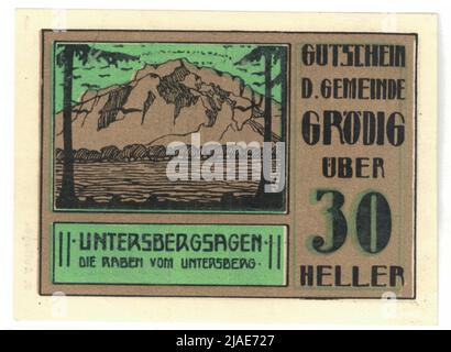 Gutschein, 30 heller. Value Gemeinde (Salzburg), MÜNZAMT Stockfoto