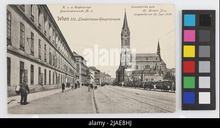 3., Landstraßer Hauptstraße - mit Herz-Jesu-Kirche - Blick in die Stadt, Postkarte. Paul Ledermann (1882-1946), Produzent Stockfoto