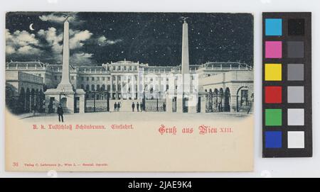 13., Schloss Schönbrunn - Eingang, bei Nacht, Postkarte. Carl (Karl) Ledermann jun., Produzent Stockfoto