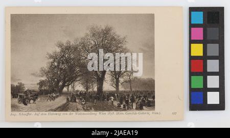 2., Prater - 'auf dem Heimweg von der Wiener Weltausstellung 1873.', Postkarte. Danach: August Schaeffer (Schäffer) von Wienwald (1833-1916), Drawer, J. Löwy (Court Art Standanstalt), Produzent Stockfoto