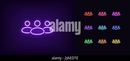 Umreißt das Symbol der Neon-Community. Leuchtendes Neon Team Arbeit und Zusammenarbeit, soziale Gruppe Piktogramm. Business Club und Community, Menschen, Teamarbeit und Partn Stock Vektor