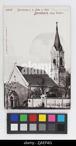 17., Dornbach - Rupertusplatz 5 - Kirche Dornbach, Postkarte. Carl (Karl) Ledermann jun., Produzent Stockfoto