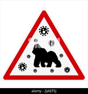 Vektor-Illustration von Affen-Symbol mit Viruszellen. Neue Virus monkeypox 2022 - Krankheit durch Affen übertragen, Affen in einfachen flachen Stil isoliert Stock Vektor