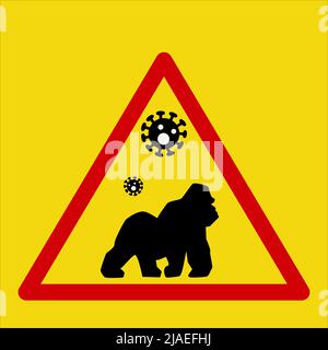 Vektor-Illustration von Affen-Symbol mit Viruszellen. Neue Virus monkeypox 2022 - Krankheit durch Affen übertragen, Affen in einfachen flachen Stil isoliert Stock Vektor