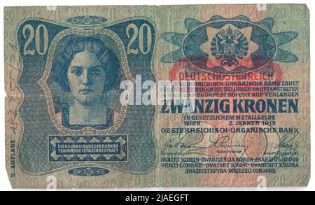 Banknote, 20 Kronen. Österreichisch-Ungarische Bank, Münzanstalt, Josef Pfeiffer (1864-1915), Künstler Stockfoto