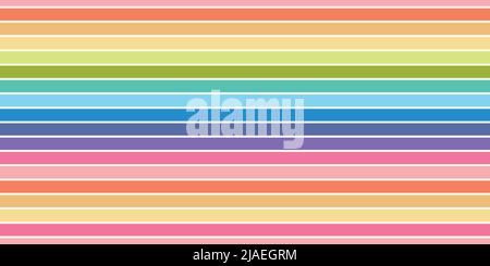 Rainbow Stripes Hintergrund Banner Vektor. Fun bunte horizontal gestreift nahtlose Muster Grenze. Stock Vektor