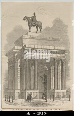 Die Great Wellington Statue und der Arch. '. The Great Wellington (= Arthur Wellesley, 1. Duke of Wellington) Statue und der Wellington Triumphbogen (aus 'Illustrated London News'). William James Linton (1812-1897), Künstler Stockfoto