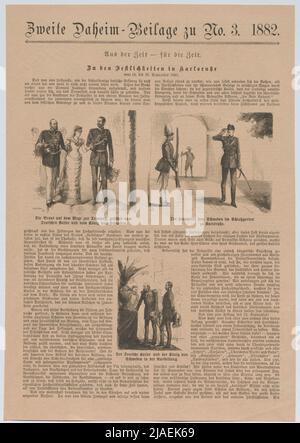 Zu den Festlichkeiten in Karlsruhe vom 18. Bis 25. September 1881. Die Braut auf dem Weg zur Hochzeit (...). Der Kronprinz von Schweden (...). (...) '. Für die Hochzeit zwischen Kronprinz Gustav von Schweden (später Gustav V. König) und Prinzessin Viktoria von Baden in Karlsruhe; die Braut auf dem Weg zur Trauung, angeführt vom deutschen Kaiser Wilhelm I. und König Oskar II ; Etc. (Aus der Zusatzgebühr für zweites Zuhause bis Nr. 3. 1882'). Christian Becker, Künstler Stockfoto