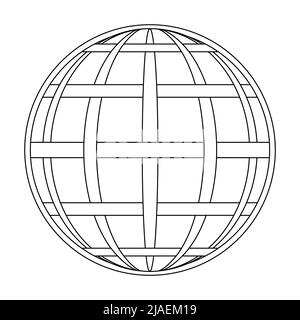 Verflochten Meridian und Parallel des Globus des Erdgitters, der Globus der Feldlinie auf der Oberfläche des Meridians und Parallelvektor Stock Vektor