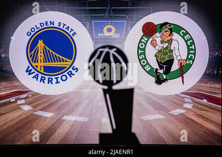 SAN FRANCISCO, CALIFORNIA, USA, 30. MAI 2022: Golden State Warriors vs. Boston Celtics. NBA-Finale 2022. Basketballspiel. Larry O'Brien, Meisterschaft Stockfoto