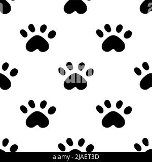 Schwarze Katze nahtloses Muster. Hintergrund-Vektorgrafik für Meow und Katzenpfoten. Niedliche Cartoon Pastell-Charakter für Kindermädchen Baby drucken. Stock Vektor