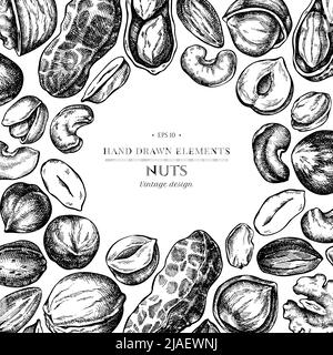 Design mit schwarzem und weißem Cashew, Erdnuss, Pistazie, etc. Stock Vektor