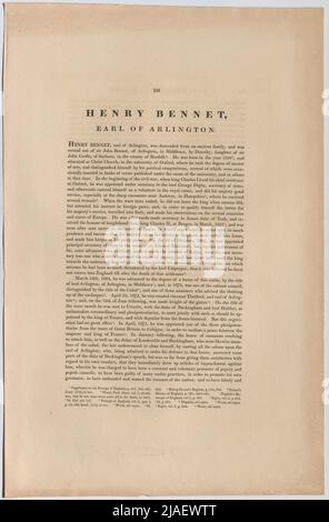 Henry Bennett, Earl of Arlington“. Biografie Henry Bennett, Graf von Arlington (aus 'The Chefs of illustrous Persons of Great Britain'). Unbekannt Stockfoto