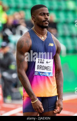 Eugene ODER USA. 28.. Mai 2022. Trayvon Bromell (USA) gewinnt 9,93 den 100m während des Nike Prefontaine Classic bei Hayward Field Eugene ODER Thurman James/CSM/Alamy Live News Stockfoto