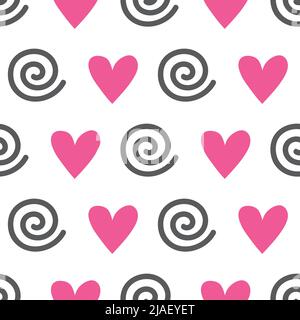 Herzform und spiralförmiges geometrisches Muster auf weißem Hintergrund. Stock Vektor