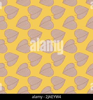 Von Hand gezeichnete Blätter nahtloses Muster auf gelbem Hintergrund. Stock Vektor