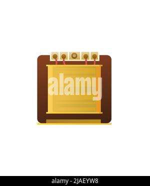 Transformator. Werkzeuge für Elektriker. Reparatur von Funkelektronik und Mikroprozessoranlagen. Ersatzteile, Komponenten und Service. Isoliert auf weißem Bac Stock Vektor