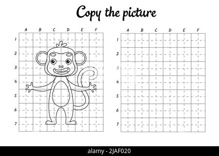 Kopieren Sie das Bild. Zeichnen durch Raster. Malbuch-Seiten für Kinder. Handschrift üben, Zeichnen Fähigkeiten Training. Bildung Entwicklung druckbarer Arbeitsblätter. Stock Vektor