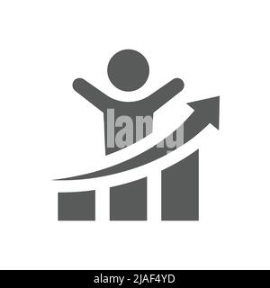 Man- und Balkendiagramm- oder Diagrammvektorsymbol. Symbol für Unternehmenswachstum, Erfolg und Erfolg. Stock Vektor